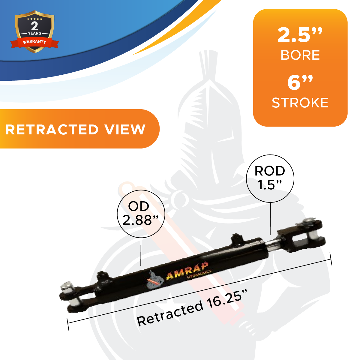 2.5x6 Hydraulic Cylinder - 2.5 Bore 6 Stroke Double Acting Welded Clevis Hydraulic Cylinder 3000 PSI