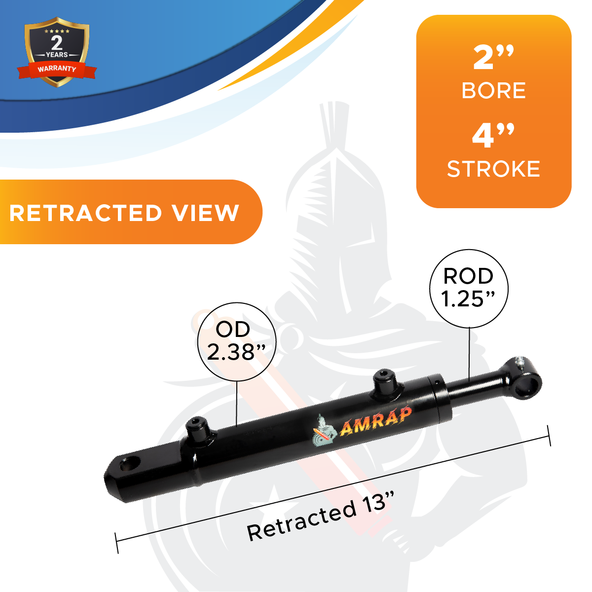 2x4 Hydraulic Cylinder - 2 Bore 4 Stroke Double Acting Welded Tang Hydraulic Cylinder 3500 PSI