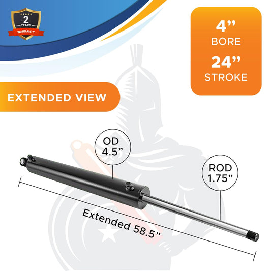 4x24 Hydraulic Log Splitter Cylinder – 4" Bore x 24" Stroke x 1.75" Rod, Welded Double Acting Cylinder for Wood Splitter, 3500 PSI, 1/2" NPT Ports – Heavy-Duty, Universal Fit for All Major Brands