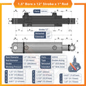 1.5x12 Hydraulic Cylinder -   1.5 Bore 12 Stroke  Double Acting Welded Tang Hydraulic Cylinder  3500 PSI