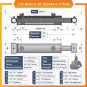 1.5x18 Hydraulic Cylinder -   1.5 Bore 18 Stroke Double Acting Welded Cross Tube Hydraulic Cylinder 3500 PSI
