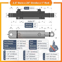 2.5x20 Hydraulic Cylinder -2.5" Bore, 20" Stroke Double Acting Hydraulic Cylinder Welded Tang Universal Cylinder SAE#8-3500 PSI