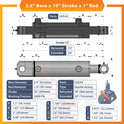 2.5x10 Hydraulic Cylinder -   2.5 Bore 10 Stroke  Double Acting Welded Tang Hydraulic Cylinder  3500 PSI