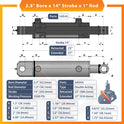 2.5x14 Hydraulic Cylinder -   2.5 Bore 14 Stroke  Double Acting Welded Tang Hydraulic Cylinder  3500 PSI
