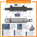 2.5x16 Hydraulic Cylinder -   2.5 Bore 16 Stroke  Double Acting Welded Tang Hydraulic Cylinder  3500 PSI