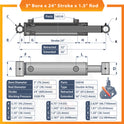 3x24 Hydraulic Cylinder -   3 Bore 24 Stroke Double Acting Welded Cross Tube Hydraulic Cylinder 3500 PSI