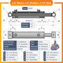 3.5x12 Hydraulic Cylinder -   3.5 Bore 12 Stroke Double Acting Welded Cross Tube Hydraulic Cylinder 3500 PSI