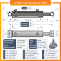 4x4 Hydraulic Cylinder -   4 Bore 4 Stroke Double Acting Welded Cross Tube Hydraulic Cylinder 3500 PSI