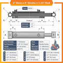 2x4 Hydraulic Cylinder - Double Acting Welded Cross Tube Hydraulic Cylinder 2 Inch Bore 4 Inch Stroke, SAE 6 Port, 3500 PSI.