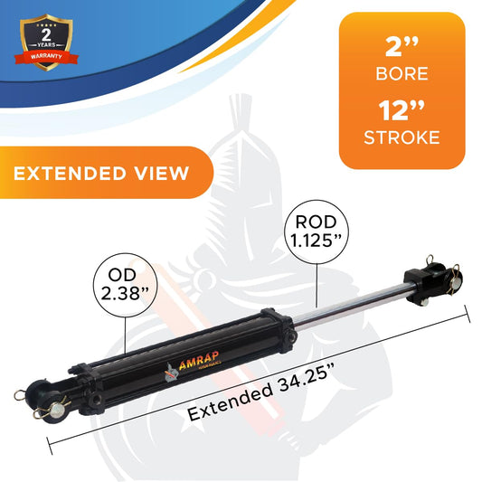 2x12 Hydraulic Cylinder - 2 Bore 12 Stroke Double Acting Tie Rod Hydraulic Cylinder 2500 PSI