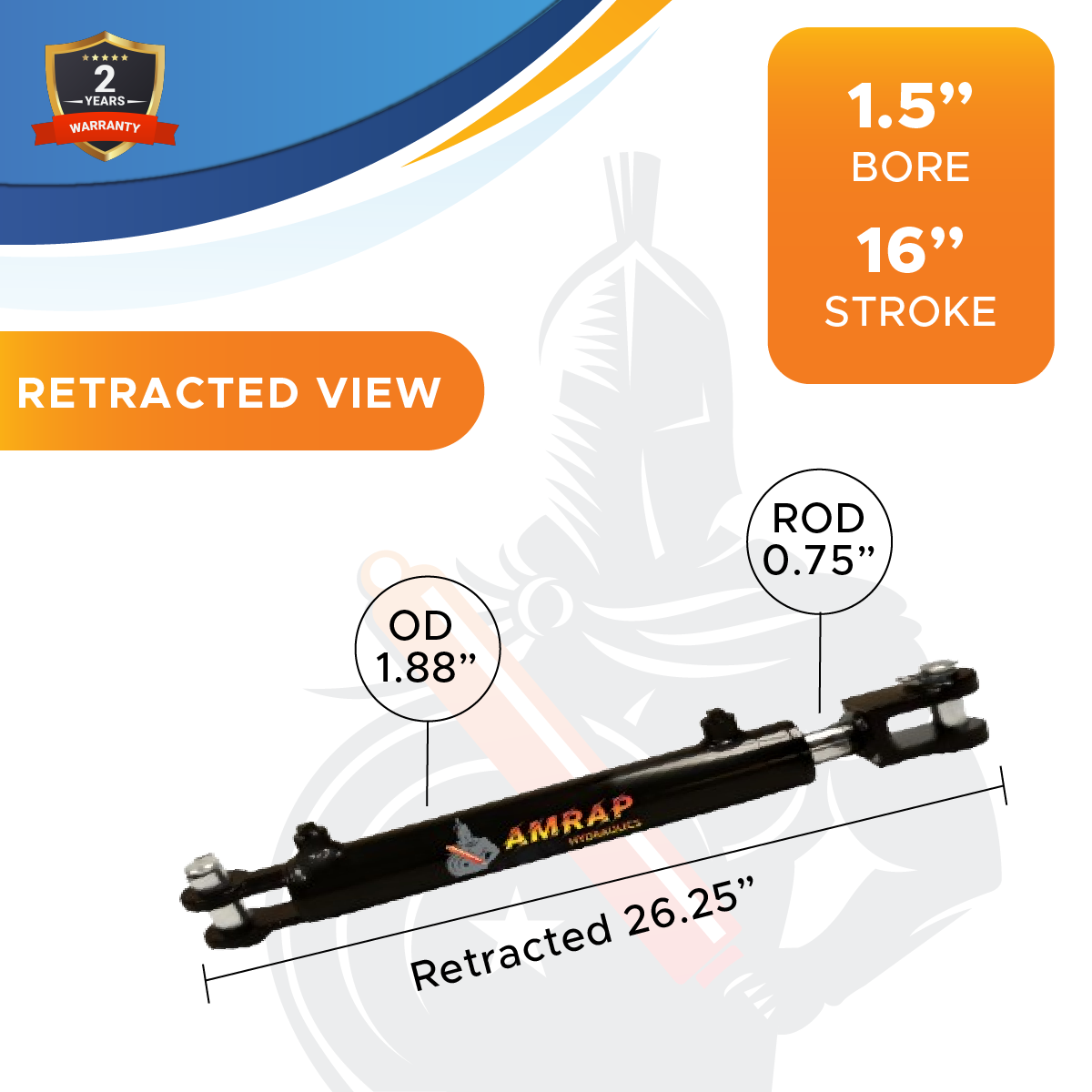 1.5x16 Hydraulic Cylinder -   1.5 Bore 16 Stroke  Double Acting Welded Clevis Hydraulic Cylinder  3000 PSI
