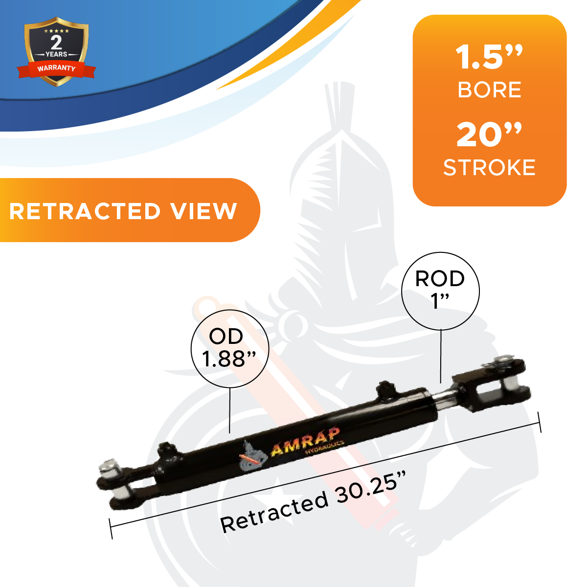 1.5x20 Hydraulic Cylinder -   1.5 Bore 20 Stroke  Double Acting Welded Clevis Hydraulic Cylinder  3000 PSI