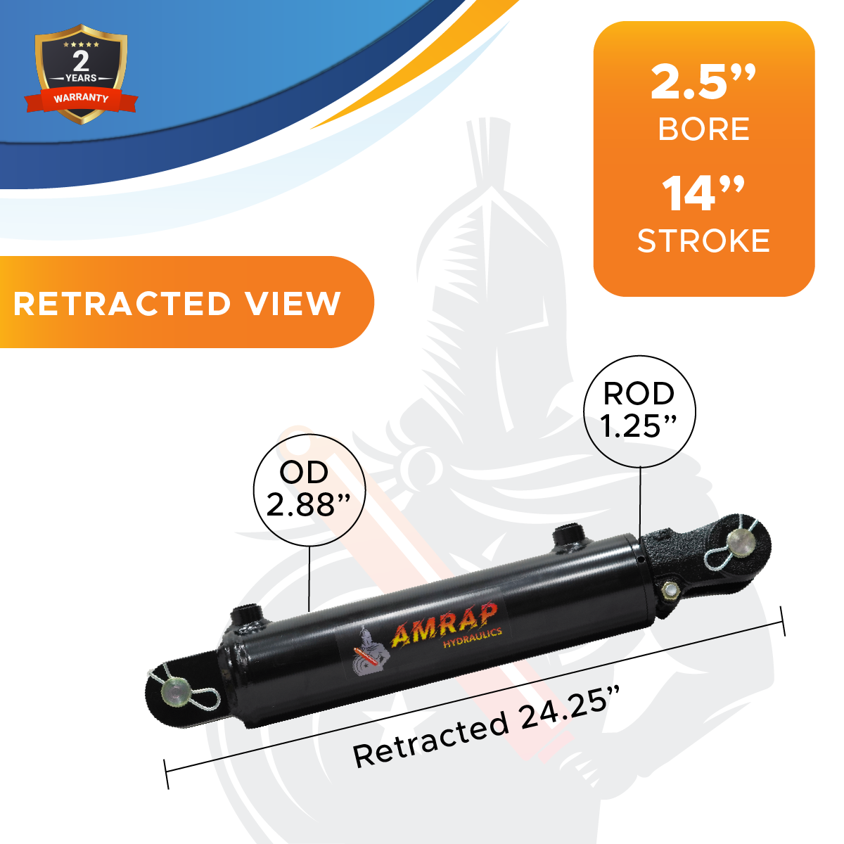 2.5x14 Hydraulic Cylinder - 2.5 Bore 14 Stroke Double Acting Welded Threaded Clevis Hydraulic Cylinder 3500 PSI