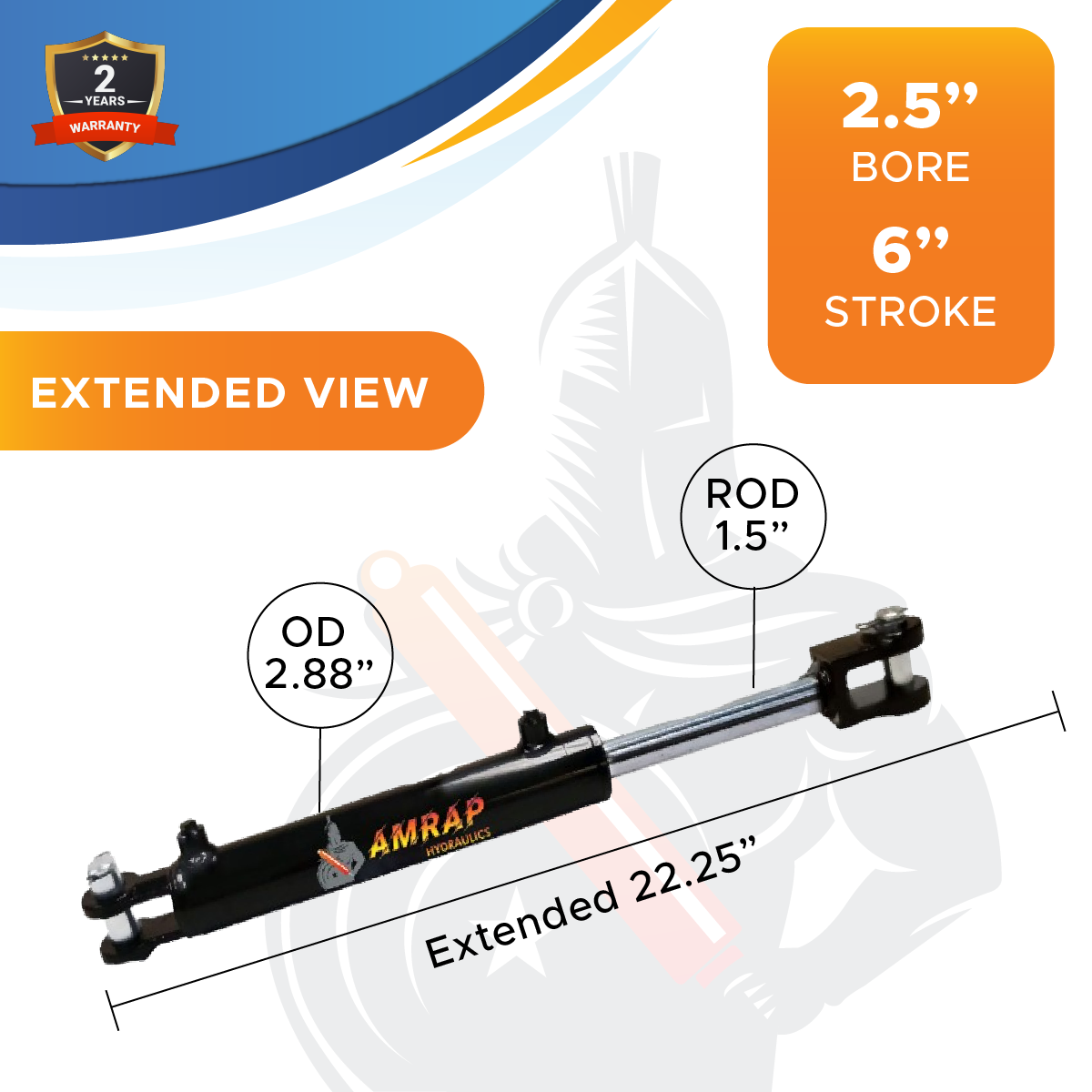 2.5x6 Hydraulic Cylinder -   2.5 Bore 6 Stroke  Double Acting Welded Clevis Hydraulic Cylinder  3000 PSI