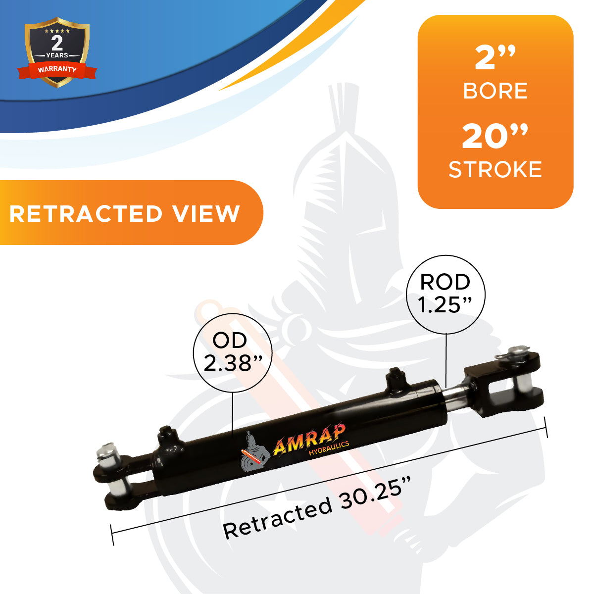 2x20 Hydraulic Cylinder -   2 Bore 20 Stroke  Double Acting Welded Clevis Hydraulic Cylinder  3000 PSI