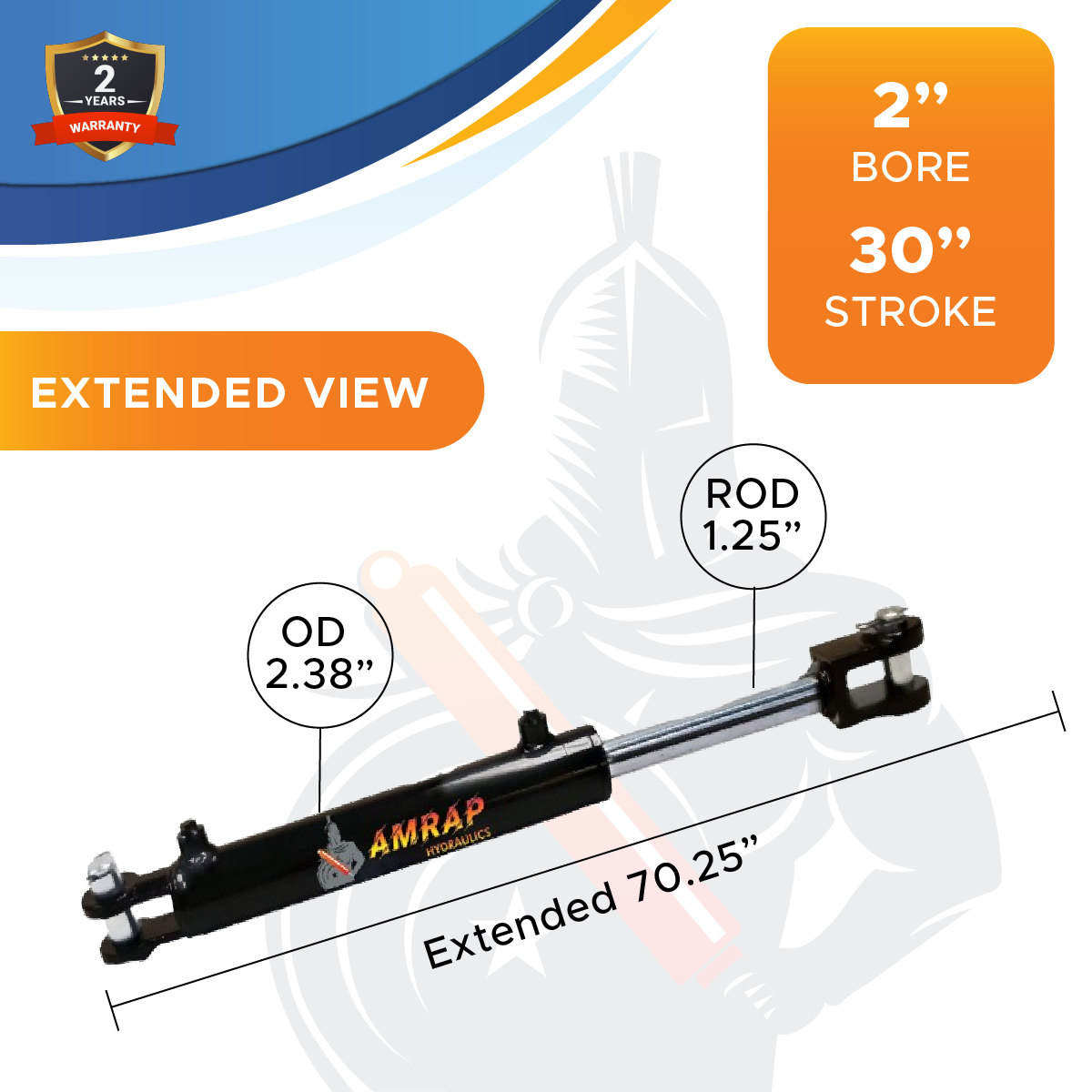 2x30 Hydraulic Cylinder -   2 Bore 30 Stroke  Double Acting Welded Clevis Hydraulic Cylinder  3000 PSI