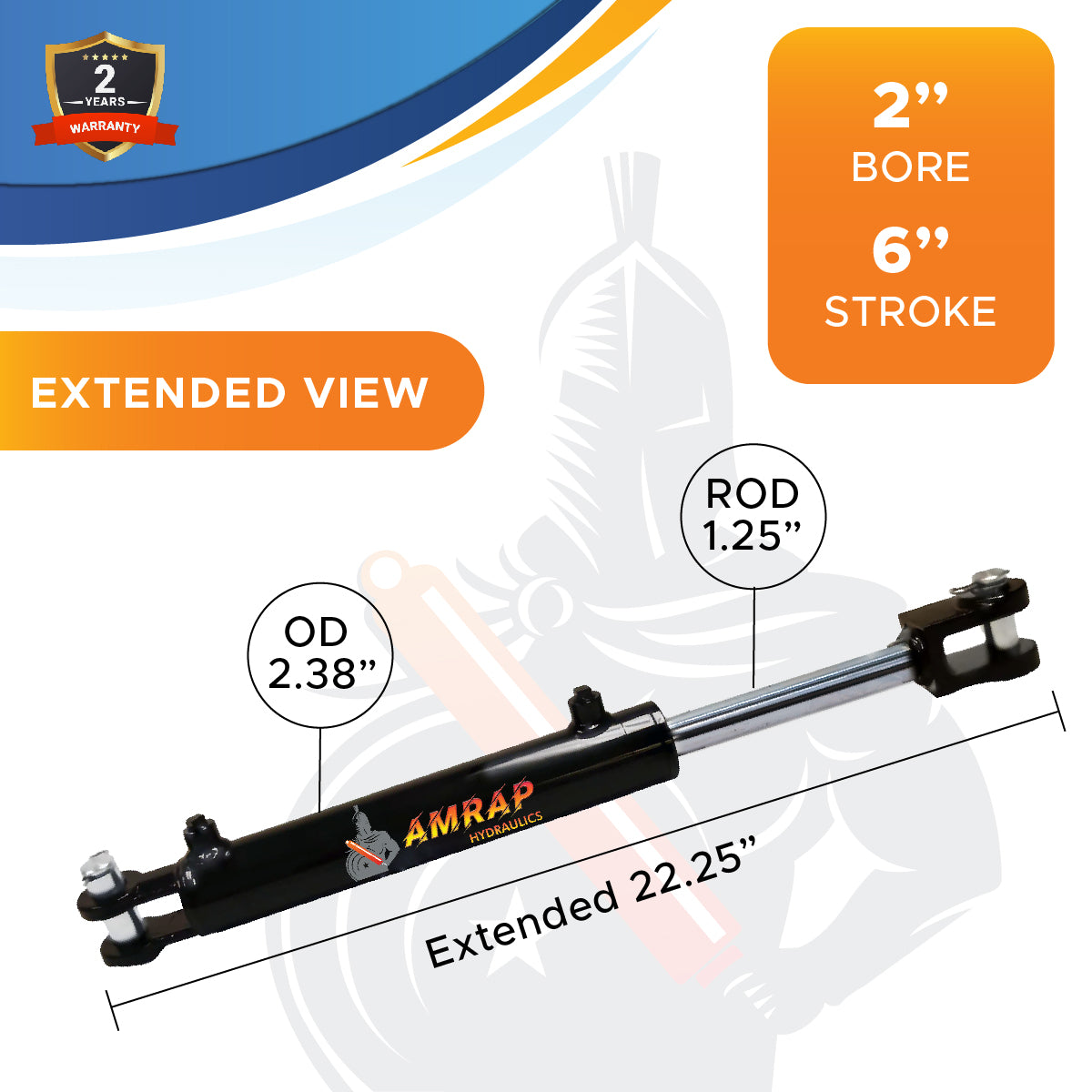 2x6 Hydraulic Cylinder -   2 Bore 6 Stroke  Double Acting Welded Clevis Hydraulic Cylinder  3000 PSI