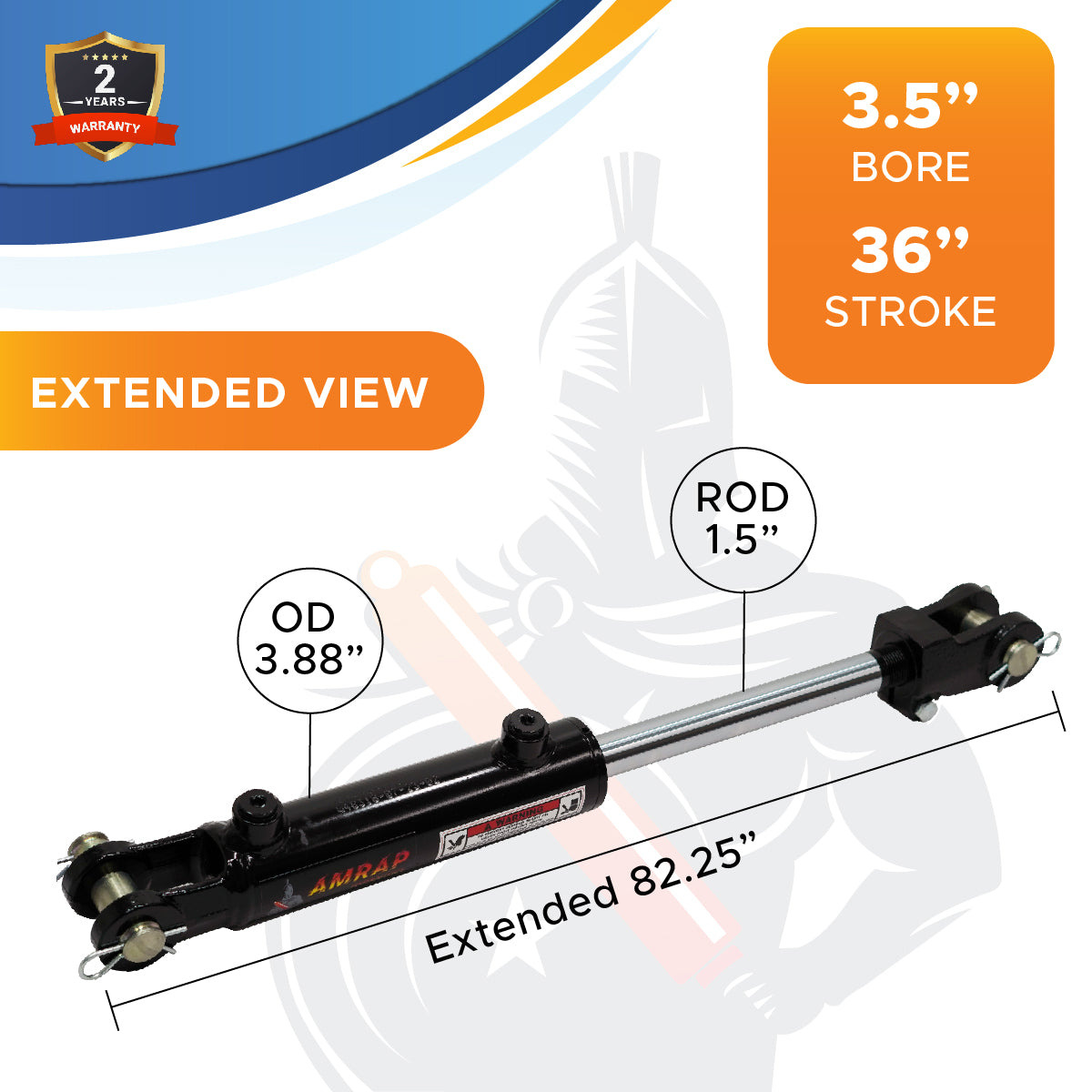 3.5x36 Hydraulic Cylinder - 3.5 Bore 36 Stroke Double Acting Welded Threaded Clevis Hydraulic Cylinder 3500 PSI