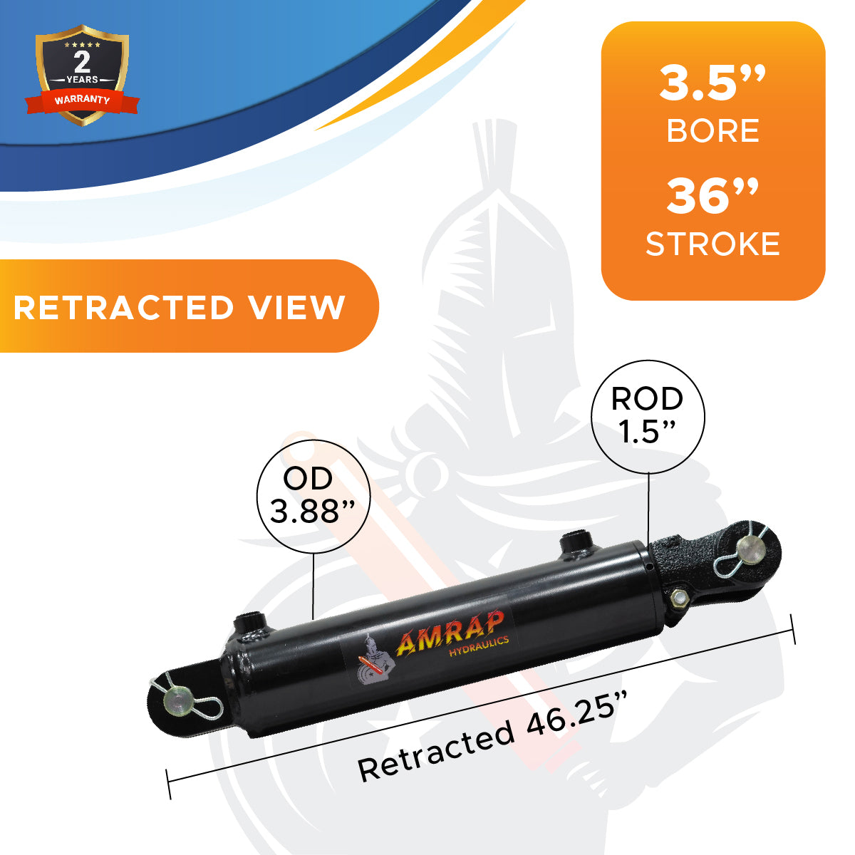 3.5x36 Hydraulic Cylinder - 3.5 Bore 36 Stroke Double Acting Welded Threaded Clevis Hydraulic Cylinder 3500 PSI