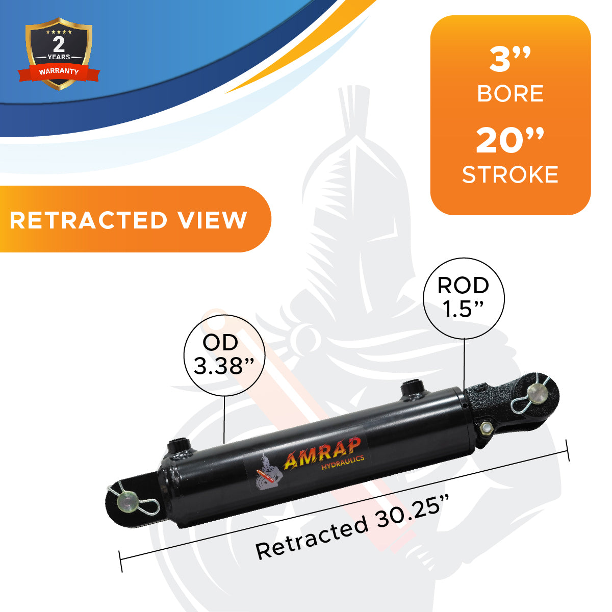 3x20 Hydraulic Cylinder - 3 Bore 20 Stroke Double Acting Welded Threaded Clevis Hydraulic Cylinder 3500 PSI