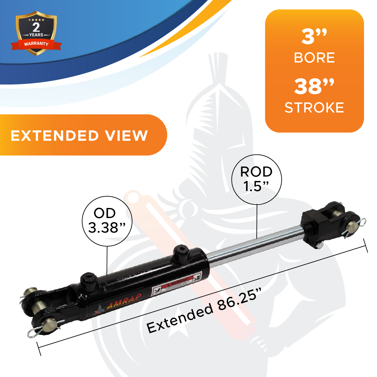 3x38 Hydraulic Cylinder - 3 Bore 38 Stroke Double Acting Welded Threaded Clevis Hydraulic Cylinder 3500 PSI