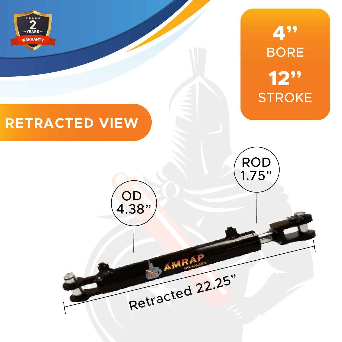 4x12 Hydraulic Cylinder - 4 Bore 12 Stroke Double Acting Welded Clevis Hydraulic Cylinder 3000 PSI