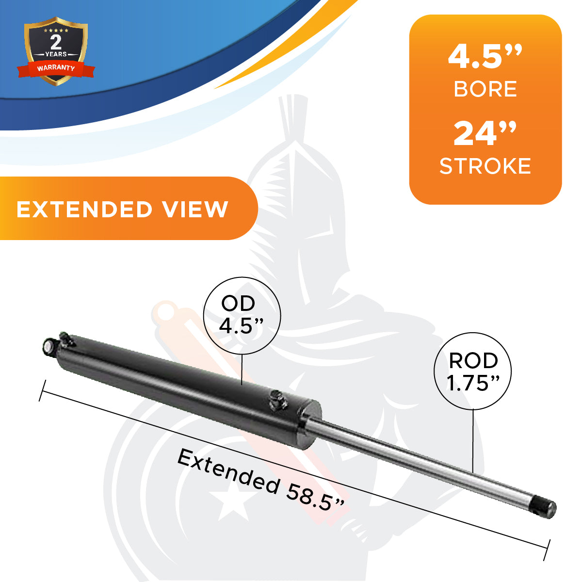 4.5x24 Hydraulic Cylinder -   4.5" Bore 24" Stroke  Log Splitter Hydraulic Cylinder  3500 PSI