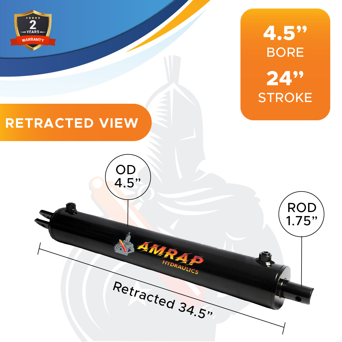 4.5x24 Hydraulic Cylinder -   4.5" Bore 24" Stroke  Log Splitter Hydraulic Cylinder  3500 PSI