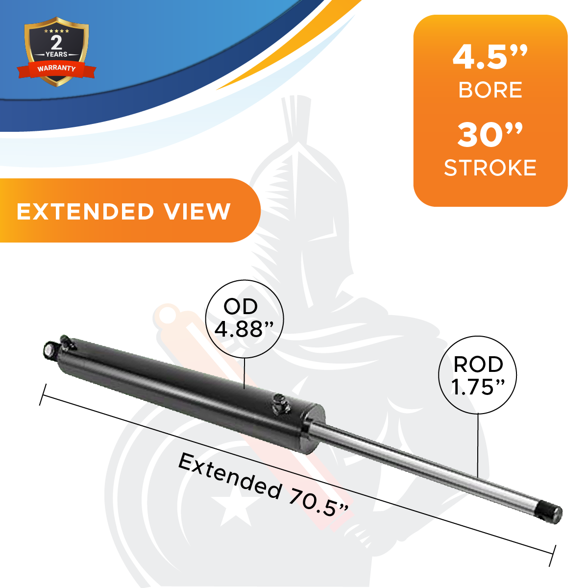 4.5x30 Hydraulic Cylinder -   4.5" Bore 30" Stroke  Log Splitter Hydraulic Cylinder  3500 PSI