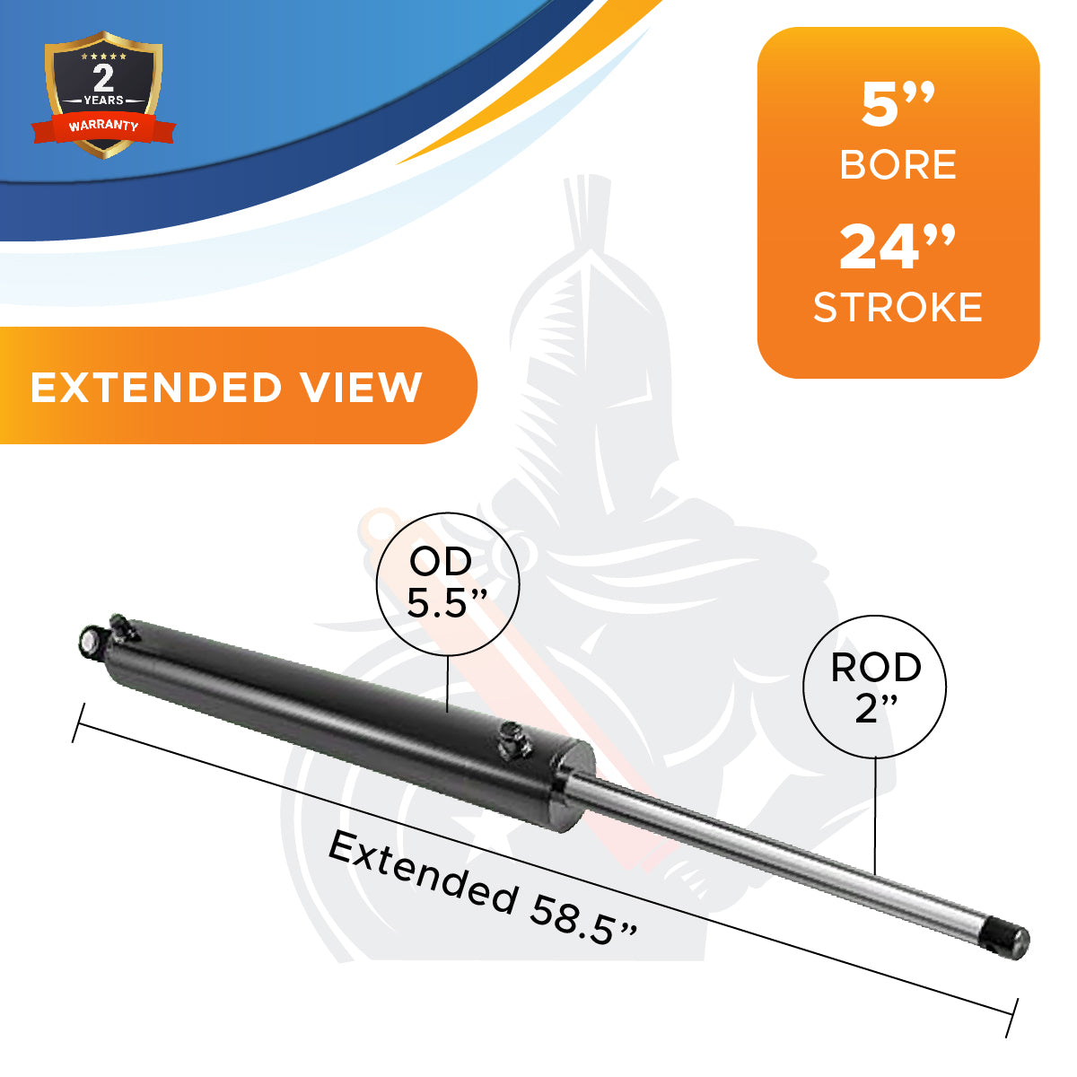 5x24 Hydraulic Cylinder -   5" Bore 24" Stroke  Log Splitter Hydraulic Cylinder  3500 PSI
