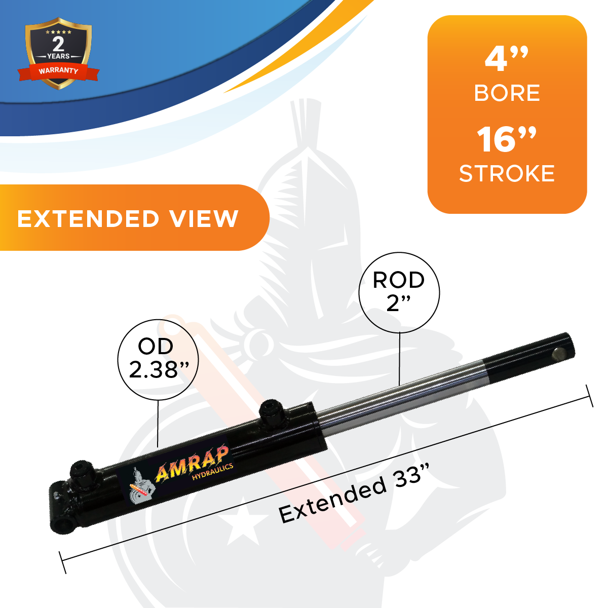 4x16 Hydraulic Cylinder -   4 Bore 16 Stroke  Double Acting  Pin Eye  Hydraulic Cylinder  3500 PSI