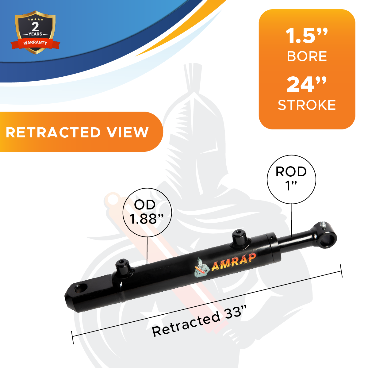 1.5x24 Hydraulic Cylinder -   1.5 Bore 24 Stroke  Double Acting Welded Tang Hydraulic Cylinder  3500 PSI