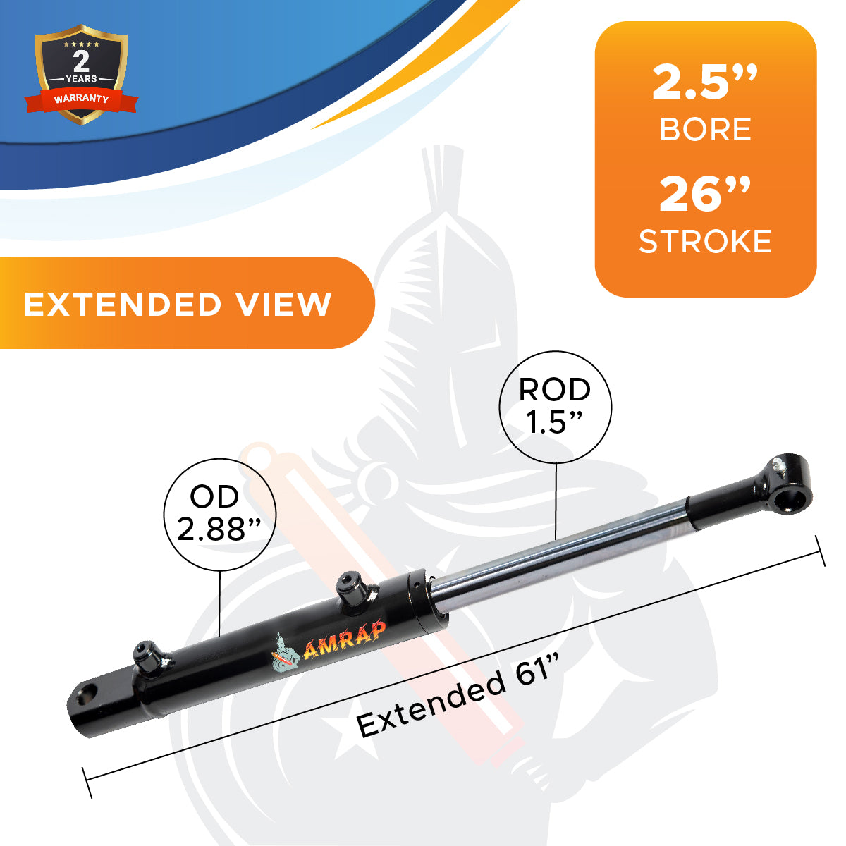 2.5x26 Hydraulic Cylinder -   2.5 Bore 26 Stroke  Double Acting Welded Tang Hydraulic Cylinder  3500 PSI
