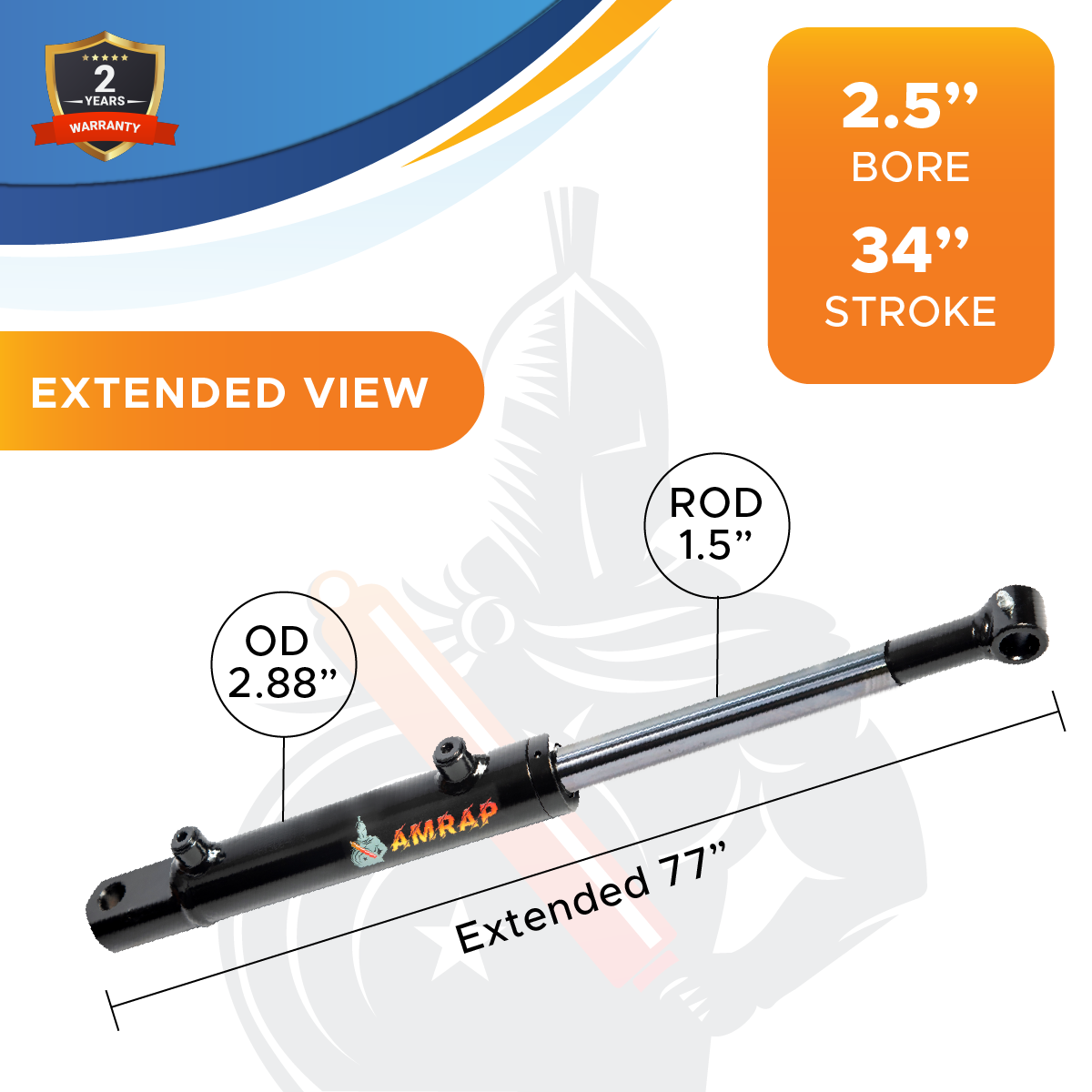 2.5x34 Hydraulic Cylinder -   2.5 Bore 34 Stroke  Double Acting Welded Tang Hydraulic Cylinder  3500 PSI
