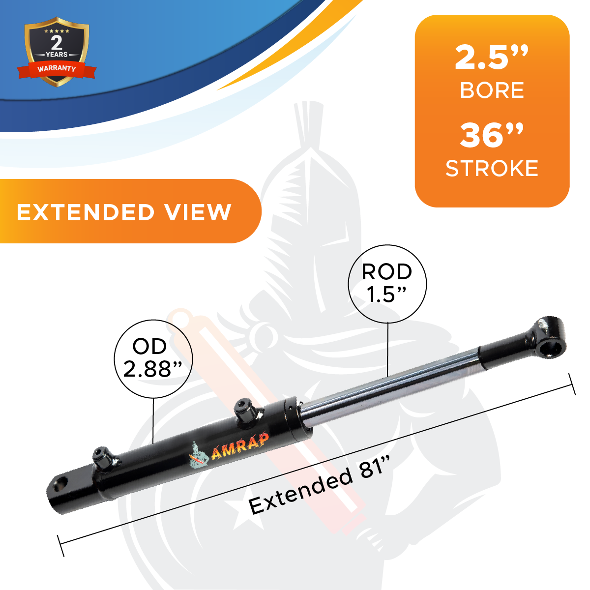 2.5x36 Hydraulic Cylinder -   2.5 Bore 36 Stroke  Double Acting Welded Tang Hydraulic Cylinder  3500 PSI