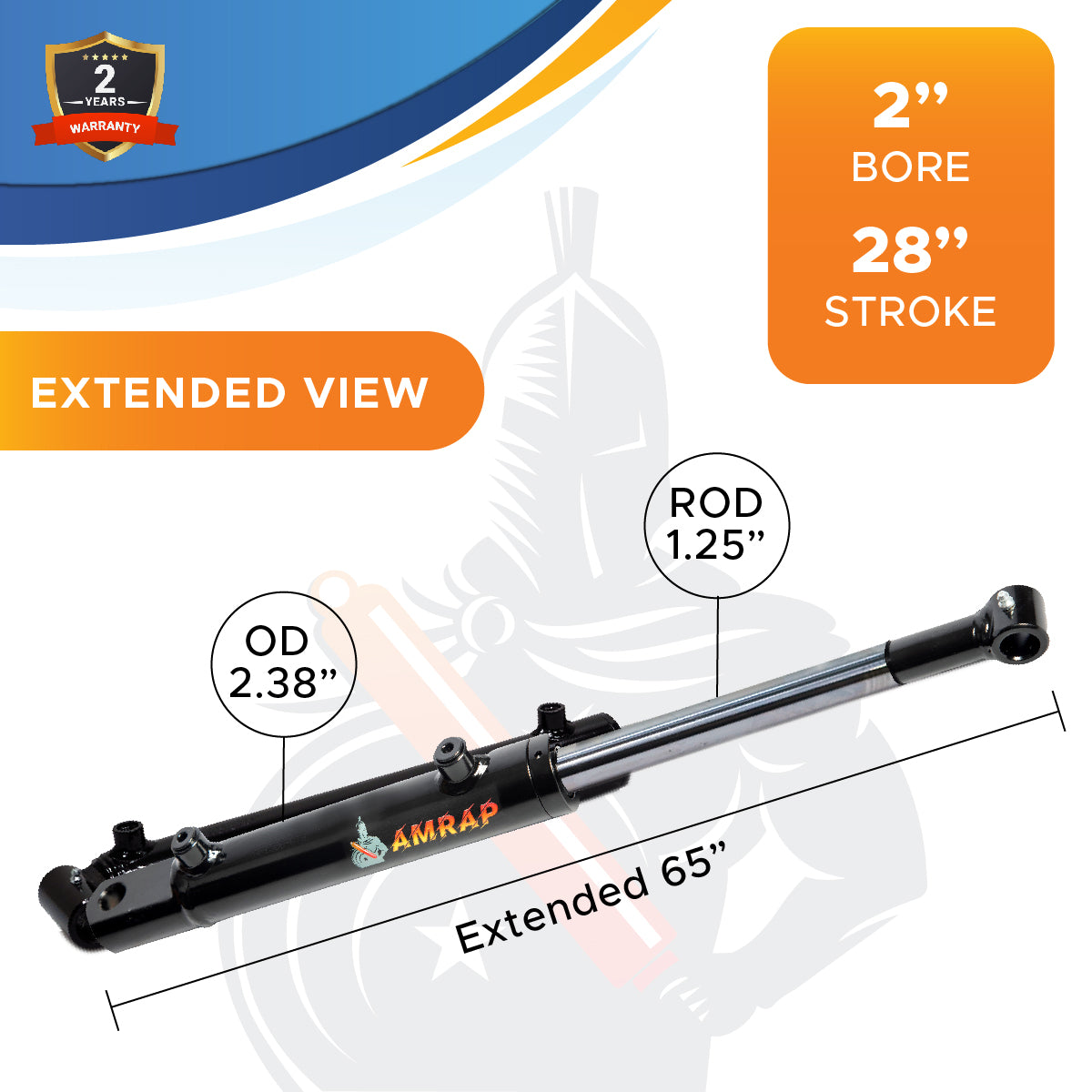 2x28 Hydraulic Cylinder -   2 Bore 28 Stroke  Double Acting Welded Tang Hydraulic Cylinder  3500 PSI