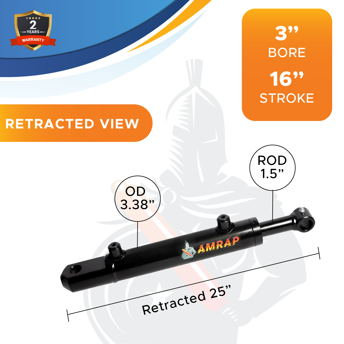 3x16 Hydraulic Cylinder -   3 Bore 16 Stroke  Double Acting Welded Tang Hydraulic Cylinder  3500 PSI