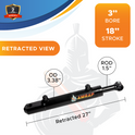 3x18 Hydraulic Cylinder -   3 Bore 18 Stroke  Double Acting Welded Tang Hydraulic Cylinder  3500 PSI