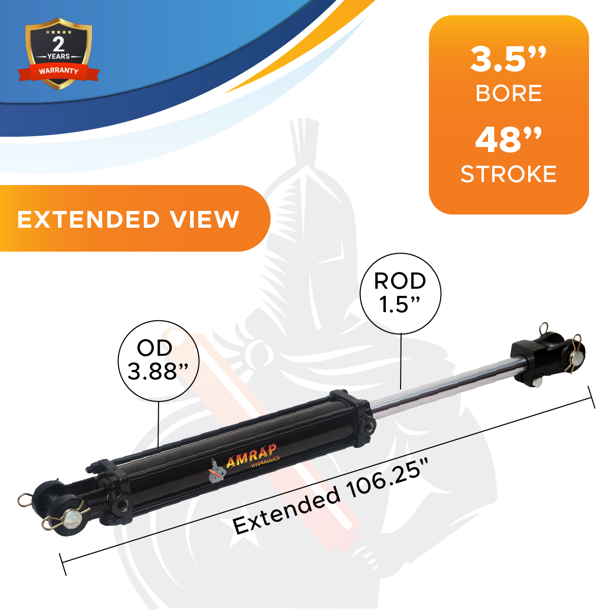 3.5x48 Hydraulic Cylinder -   3.5 Bore 48 Stroke  Double Acting Tie Rod Hydraulic Cylinder  2500 PSI