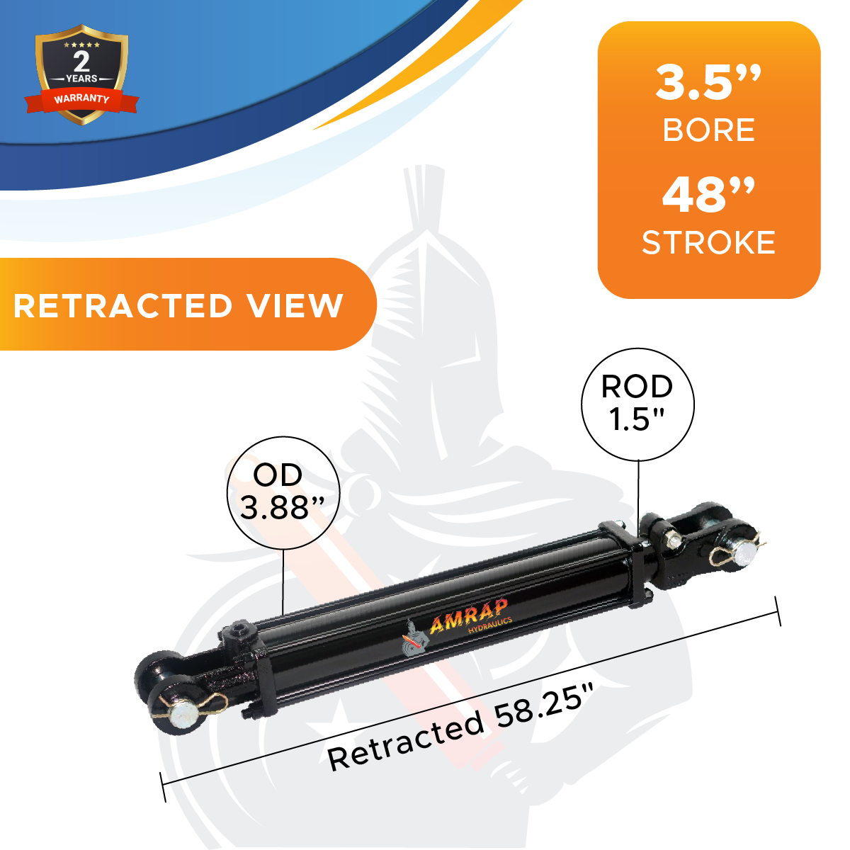 3.5x48 Hydraulic Cylinder -   3.5 Bore 48 Stroke  Double Acting Tie Rod Hydraulic Cylinder  2500 PSI