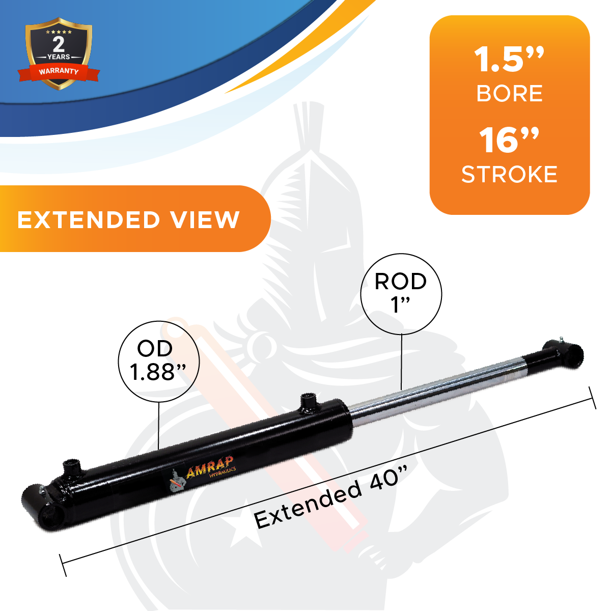 1.5x16 Hydraulic Cylinder -   1.5 Bore 16 Stroke Double Acting Welded Cross Tube Hydraulic Cylinder 3500 PSI