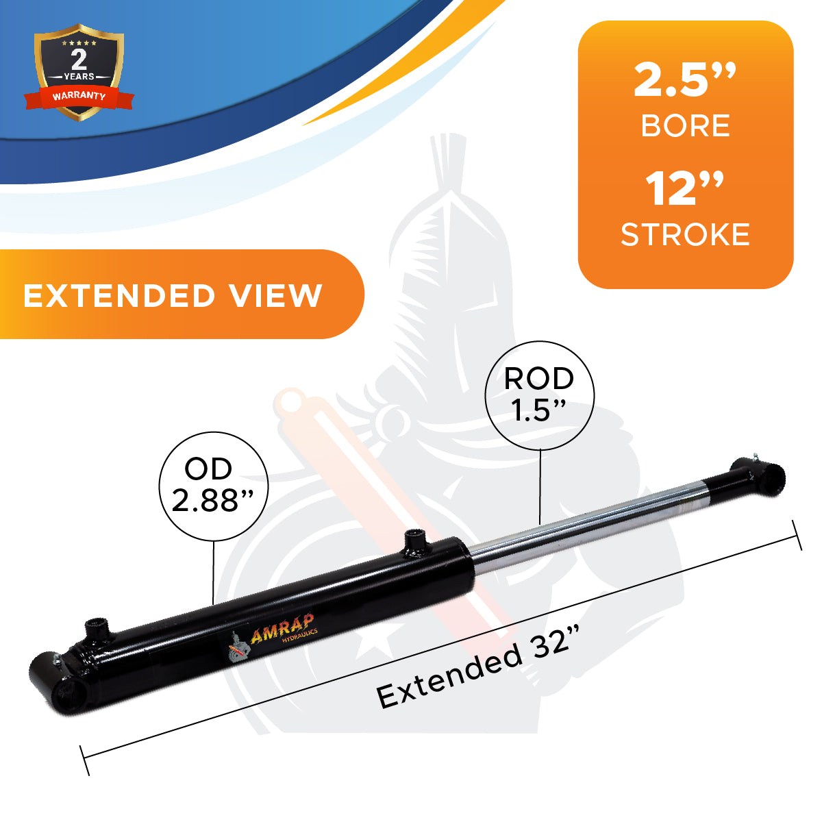 2.5x12 Hydraulic Cylinder -   2.5 Bore 12 Stroke Double Acting Welded Cross Tube Hydraulic Cylinder 3500 PSI