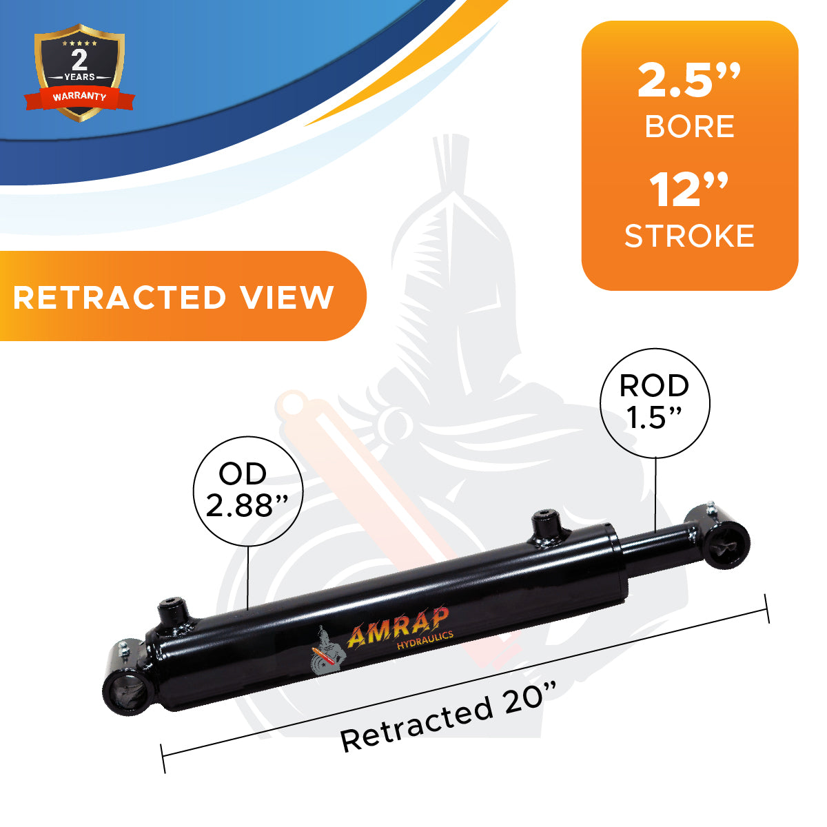 2.5x12 Hydraulic Cylinder -   2.5 Bore 12 Stroke Double Acting Welded Cross Tube Hydraulic Cylinder 3500 PSI