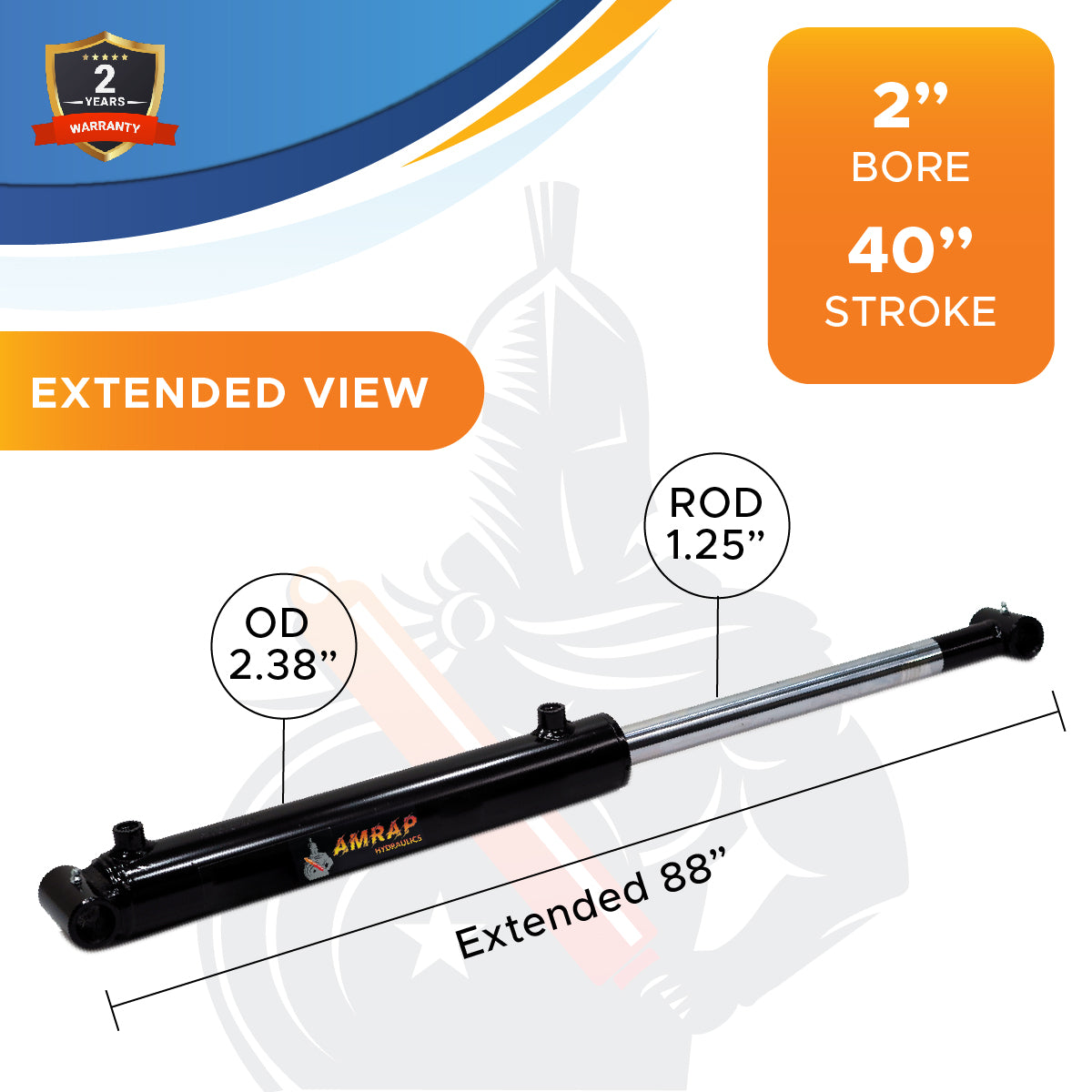 2x40 Hydraulic Cylinder -   2 Bore 40 Stroke Double Acting Welded Cross Tube Hydraulic Cylinder 3500 PSI