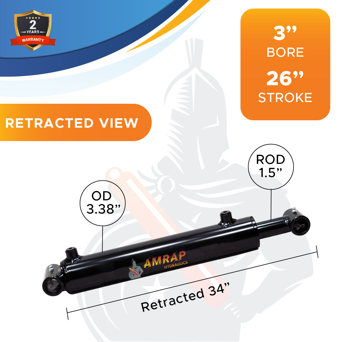 3x26 Hydraulic Cylinder -   3 Bore 26 Stroke Double Acting Welded Cross Tube Hydraulic Cylinder 3500 PSI