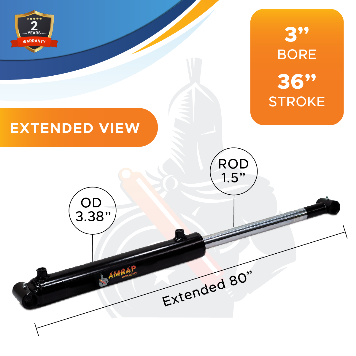 3x36 Hydraulic Cylinder -   3 Bore 36 Stroke Double Acting Welded Cross Tube Hydraulic Cylinder 3500 PSI