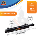 3x36 Hydraulic Cylinder -   3 Bore 36 Stroke Double Acting Welded Cross Tube Hydraulic Cylinder 3500 PSI