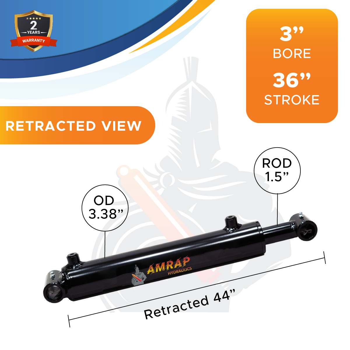 3x36 Hydraulic Cylinder -   3 Bore 36 Stroke Double Acting Welded Cross Tube Hydraulic Cylinder 3500 PSI