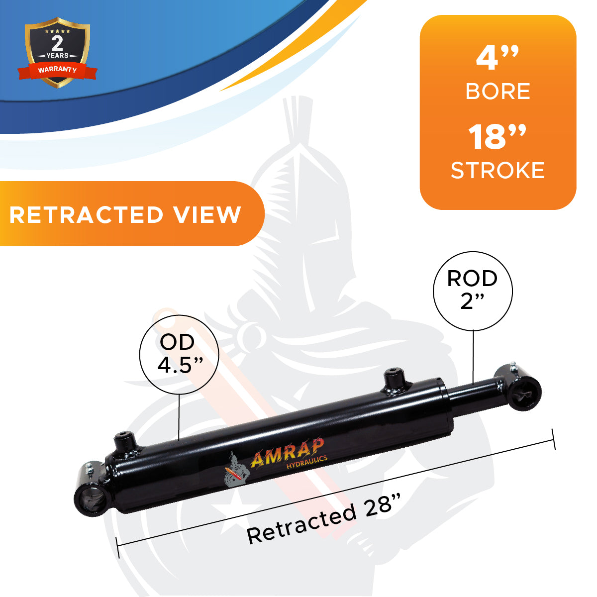 4x18 Hydraulic Cylinder -   4 Bore 18 Stroke Double Acting Welded Cross Tube Hydraulic Cylinder 3500 PSI