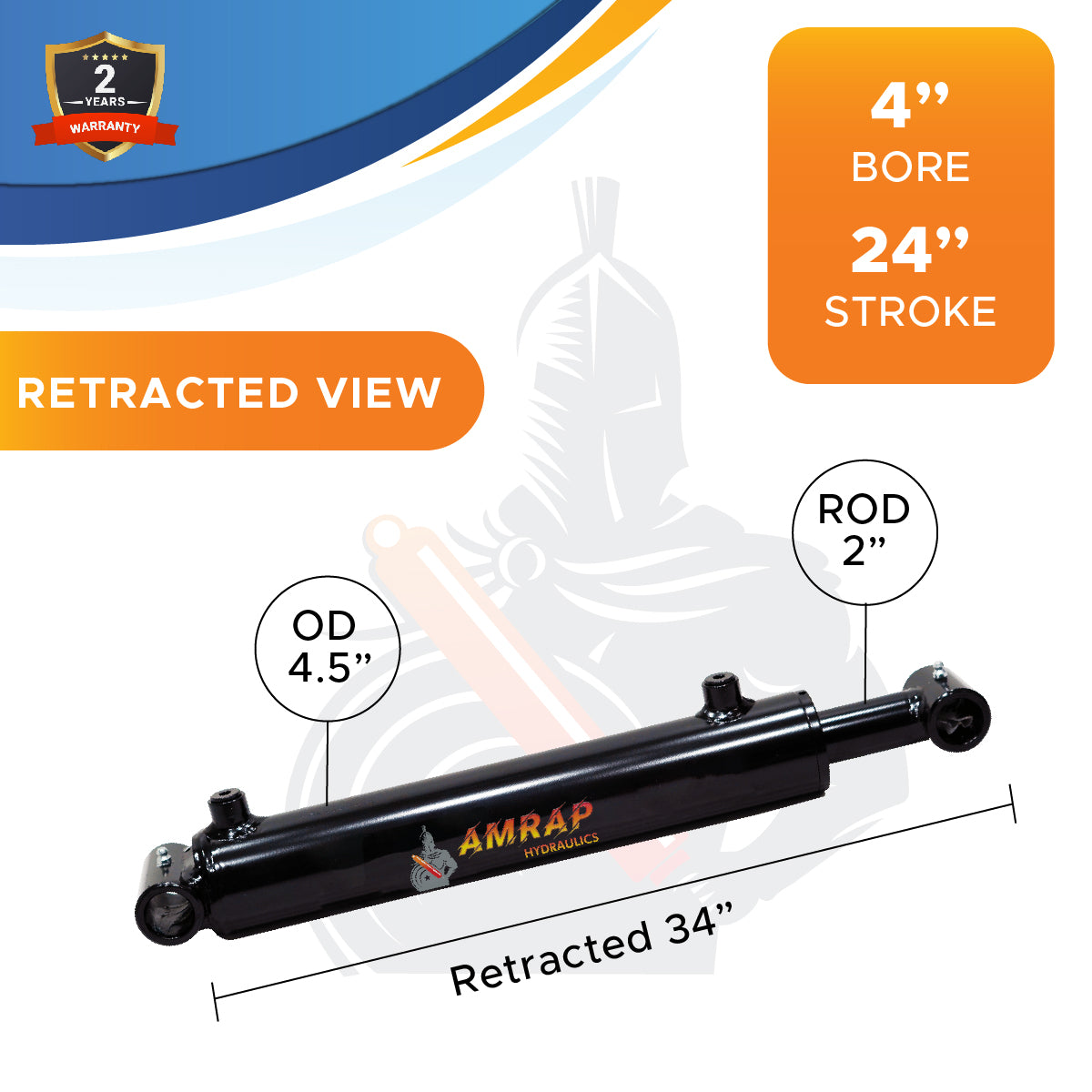 4x24 Hydraulic Cylinder -   4 Bore 24 Stroke Double Acting Welded Cross Tube Hydraulic Cylinder 3500 PSI